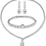 Hadskiss Jewelry Set for Women, Necklace Dangle Earrings Bracelet Set, White Gold Plated Jewelry Set with White AAA Cubic Zirconia, Allergy Free Wedding Party Jewelry for Bridal Bridesmaid